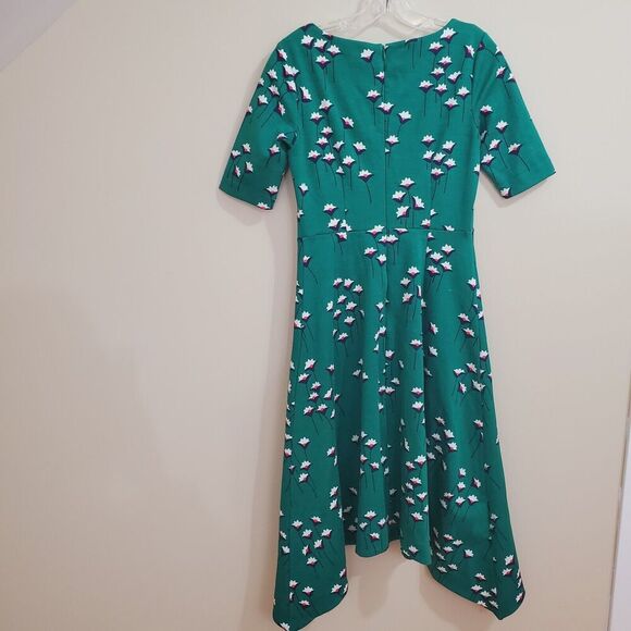 Boden Leonie Jersey dress Womens Size 4P Petite forest green Floral Fit & Flare - Picture 9 of 11